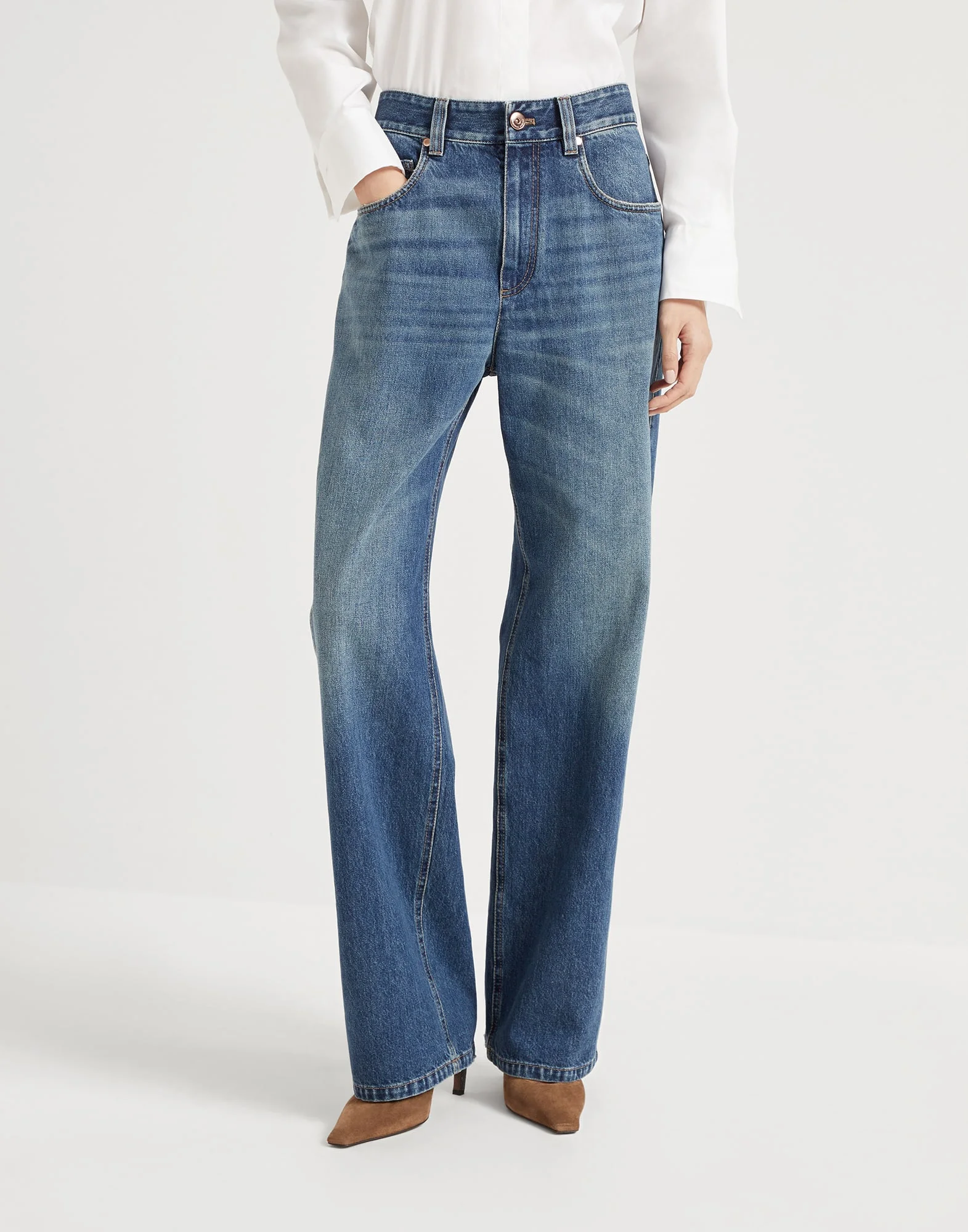 Authentic denim contemporary loose trousers with monili - 1