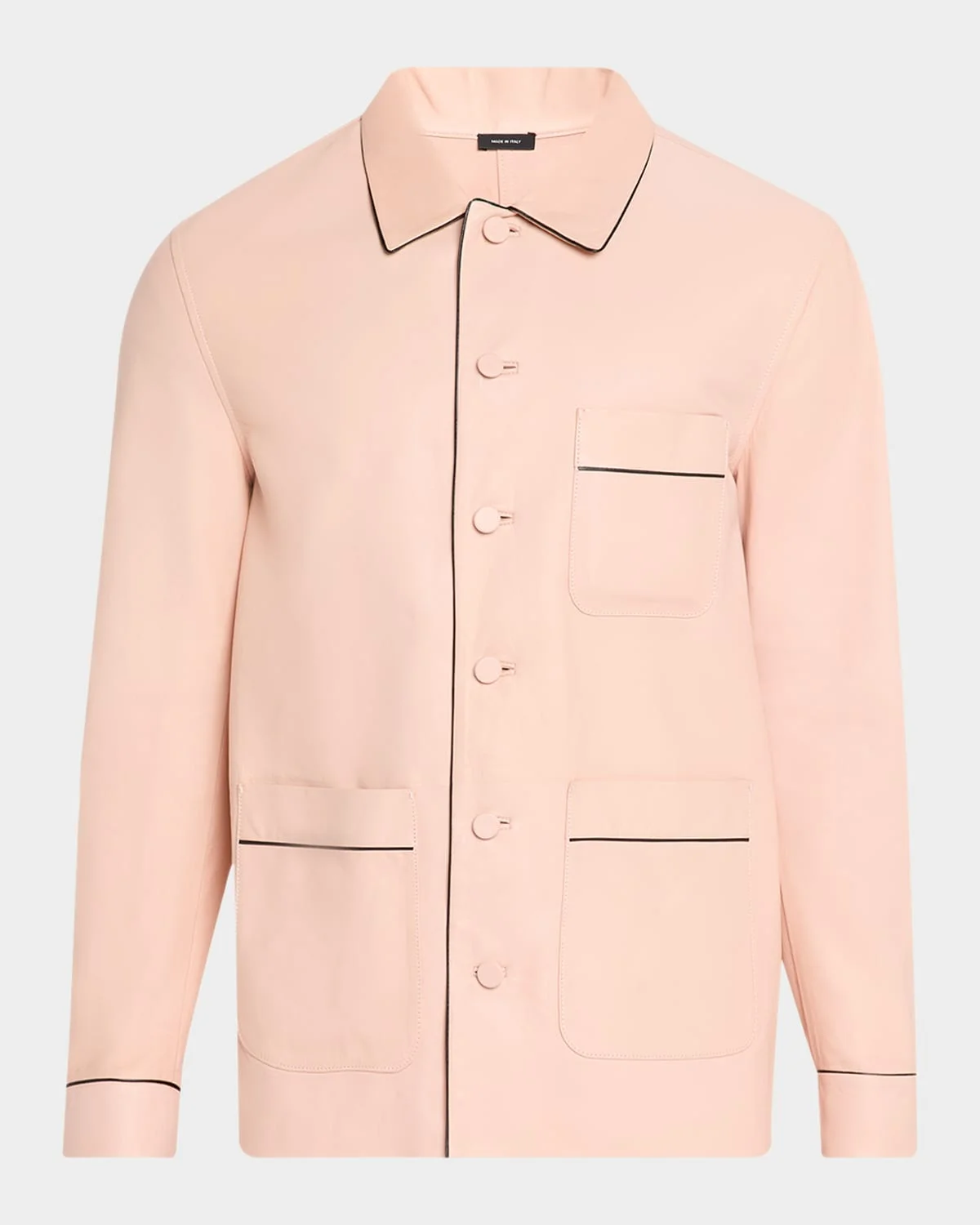 Men's Piped Nappa Leather Shirt Jacket - 1