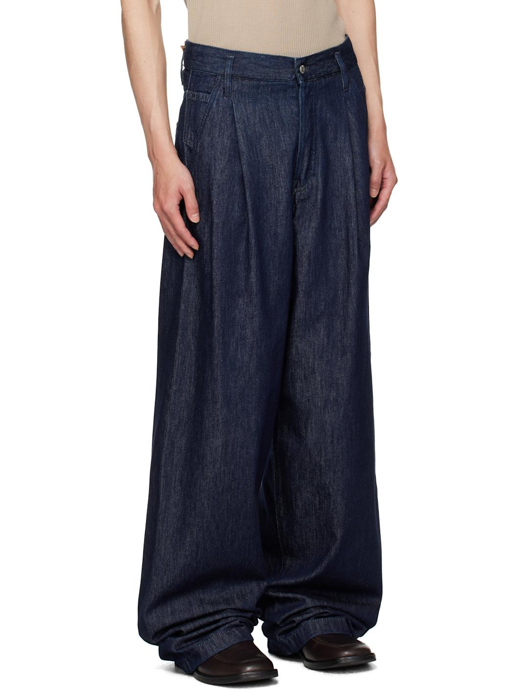 Navy Pleated Jeans - 2