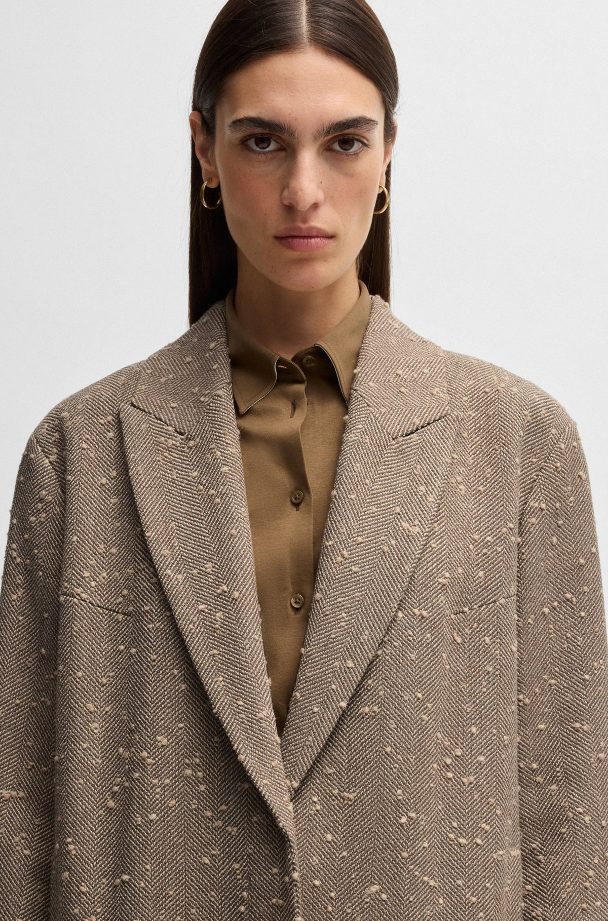 HERRINGBONE-TWEED COAT WITH CONCEALED CLOSURE IN WOOL - 5