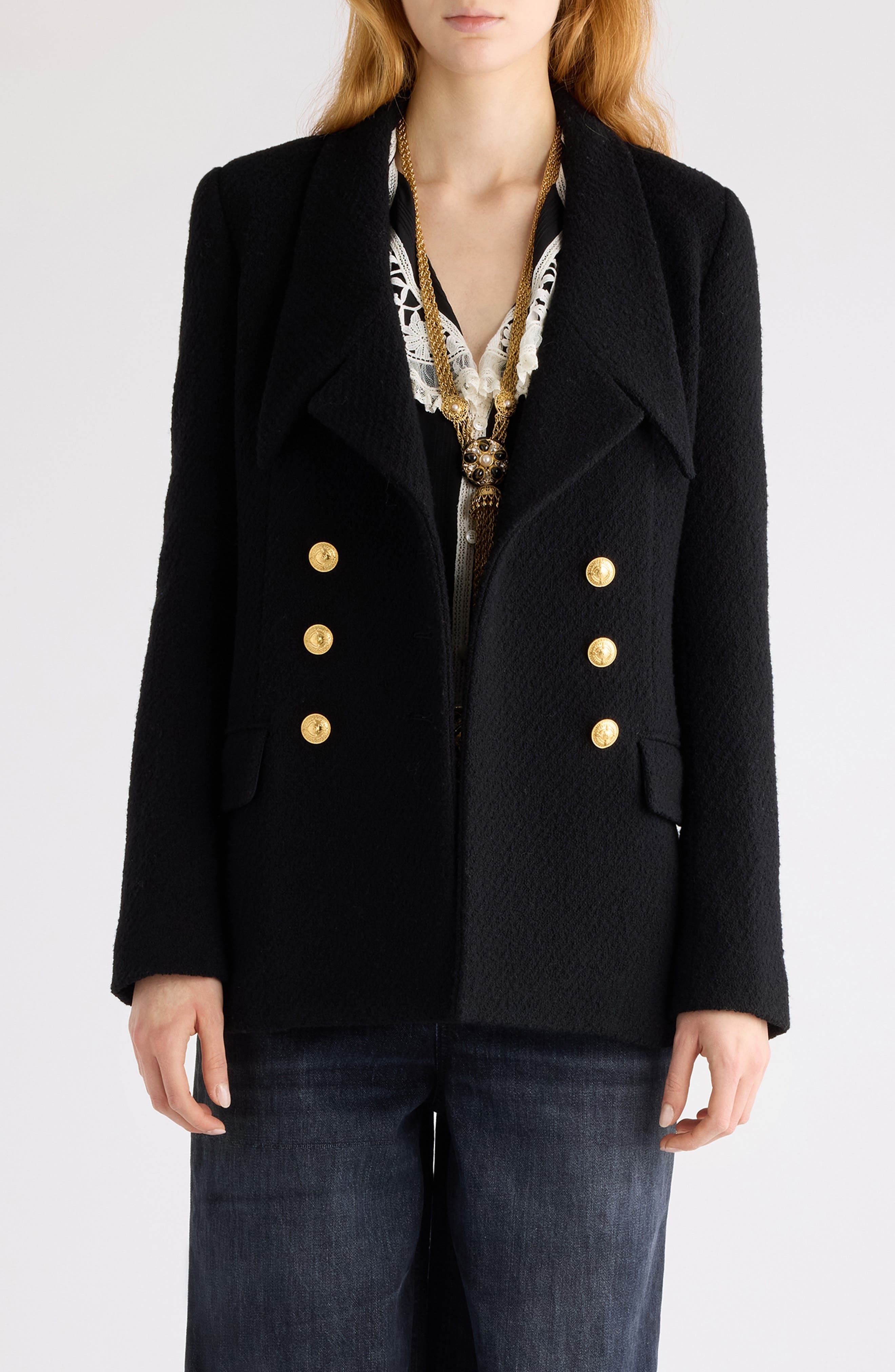 Chloé Wool Blend Bouclé Peacoat in Black at Nordstrom - 1