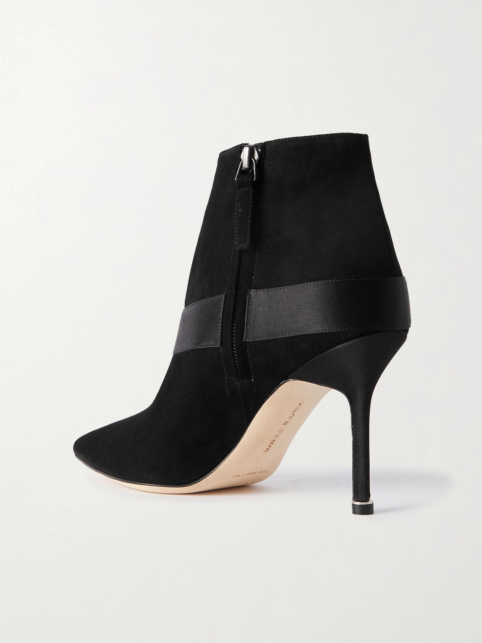 Plinianu 90 crystal-embellished satin-trimmed suede ankle boots Black - 3