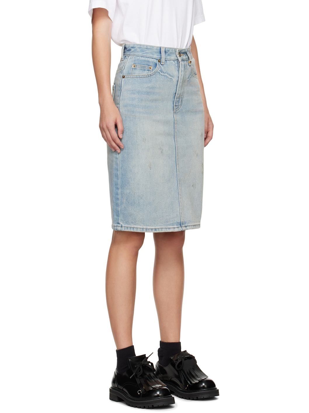 Blue Washed Denim Midi Skirt - 2
