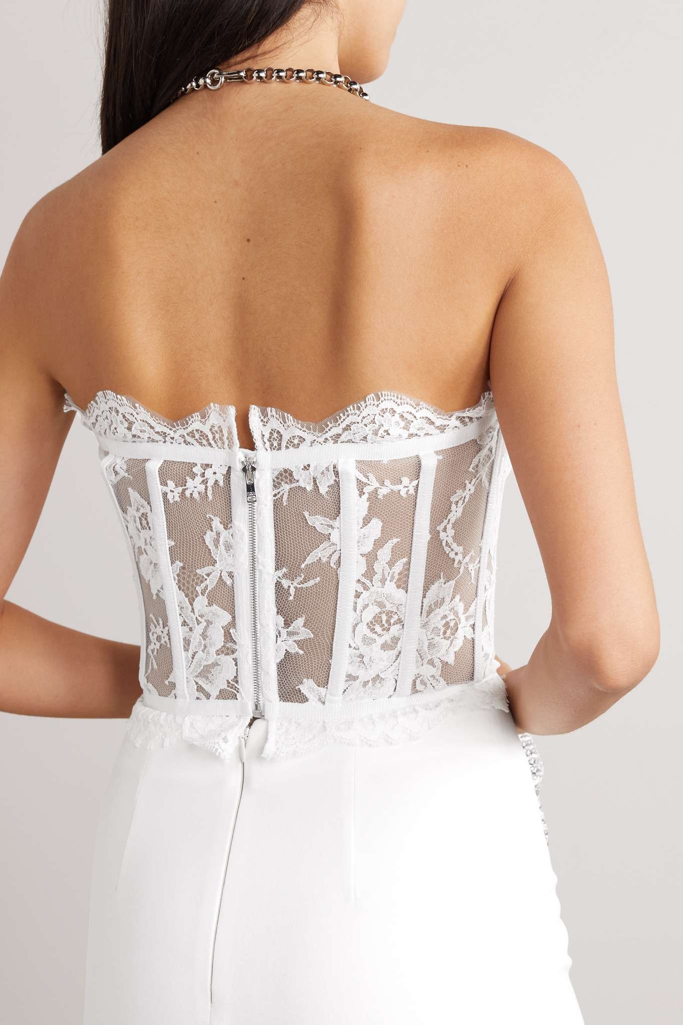 Grosgrain-trimmed lace bustier top - 3