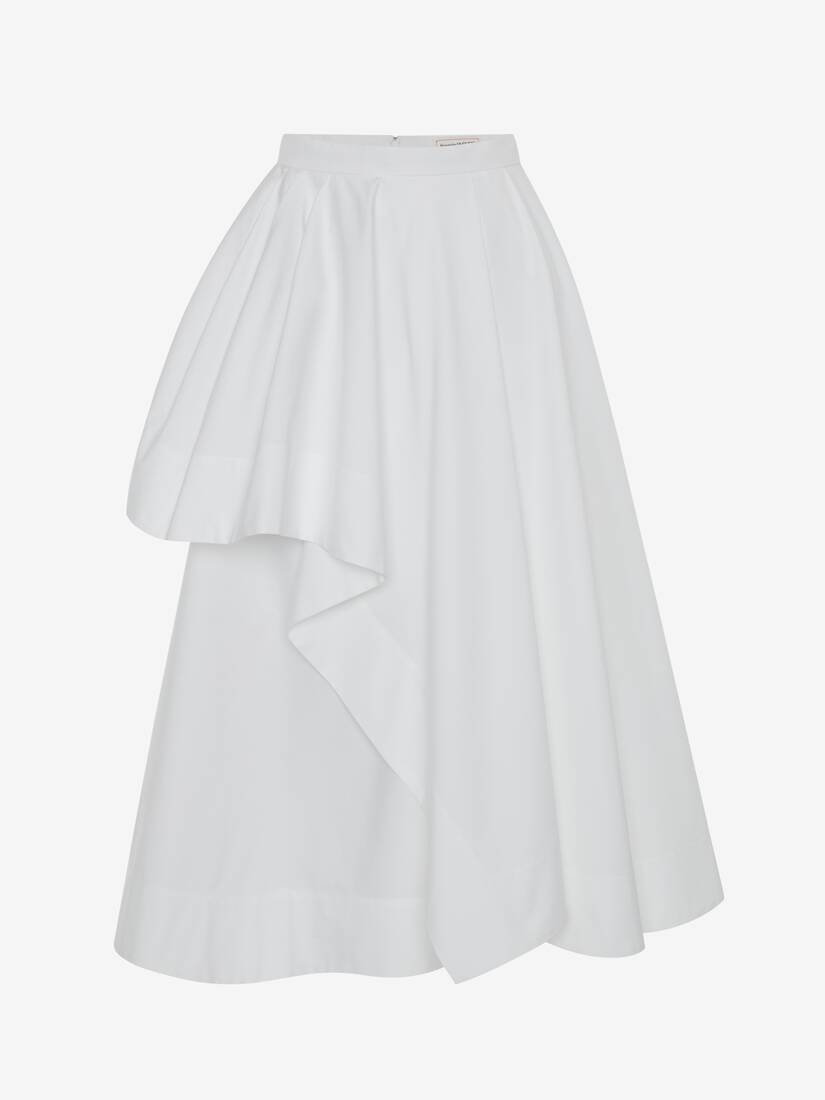 Women's Asymmetric Drape Midi Skirt in Optic White - 1