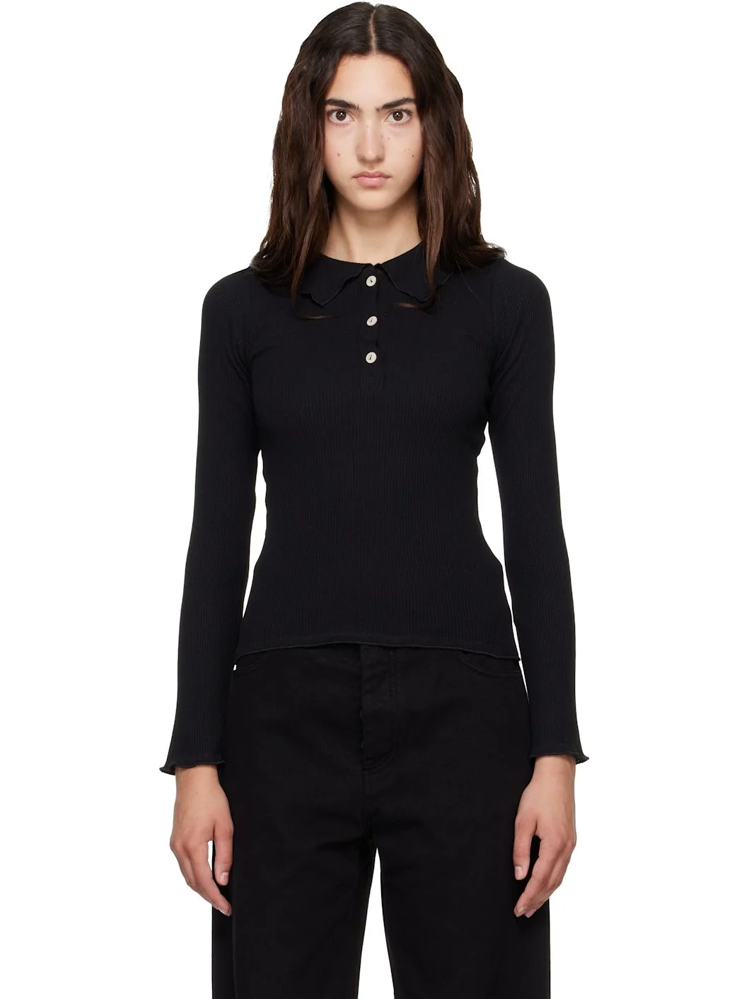 Black Dual Polo Long Sleeve Polo - 1