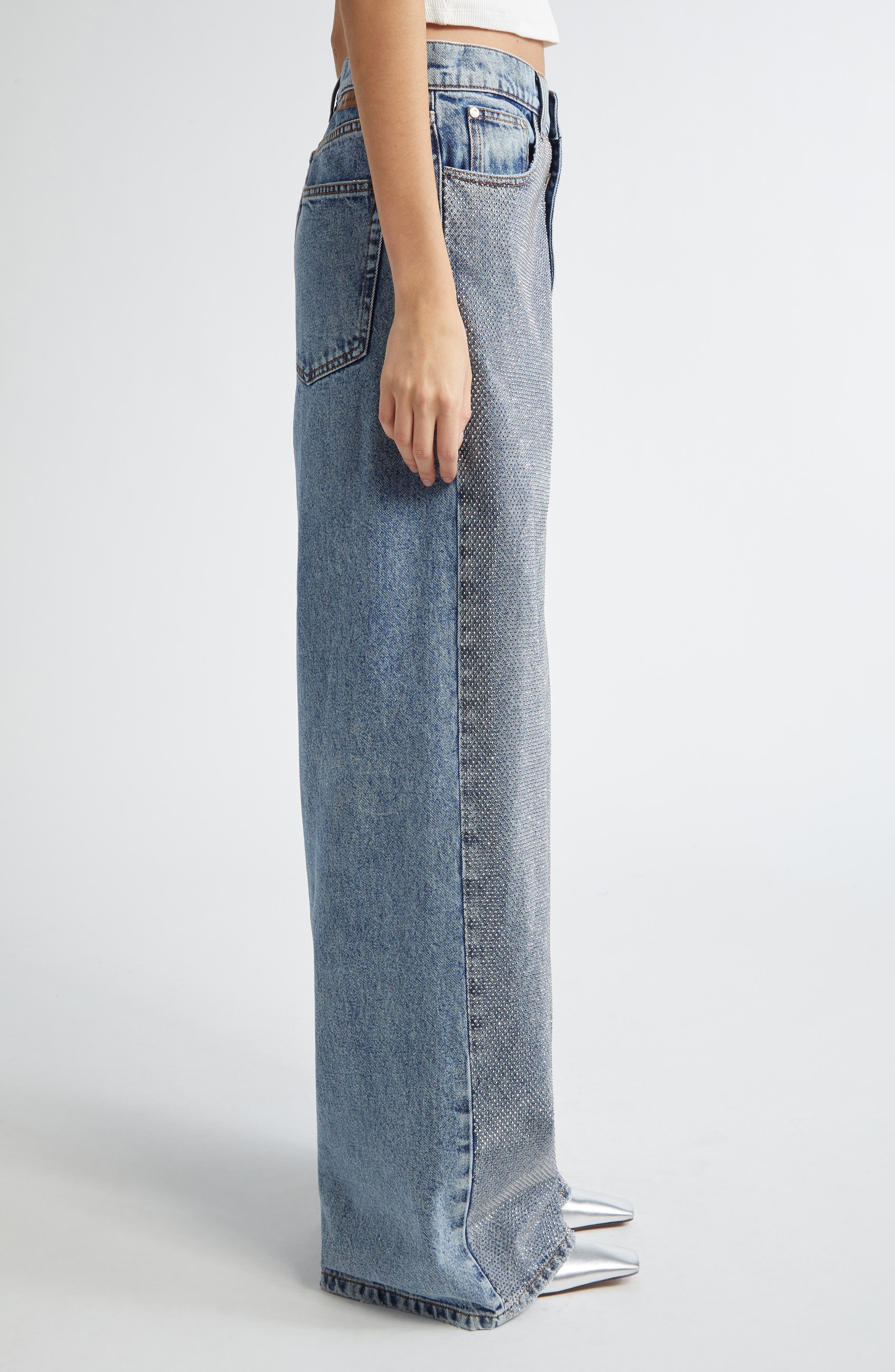 Stella McCartney Hotfix Wide Leg Jeans in Vintage Blue Denim at Nordstrom - 4