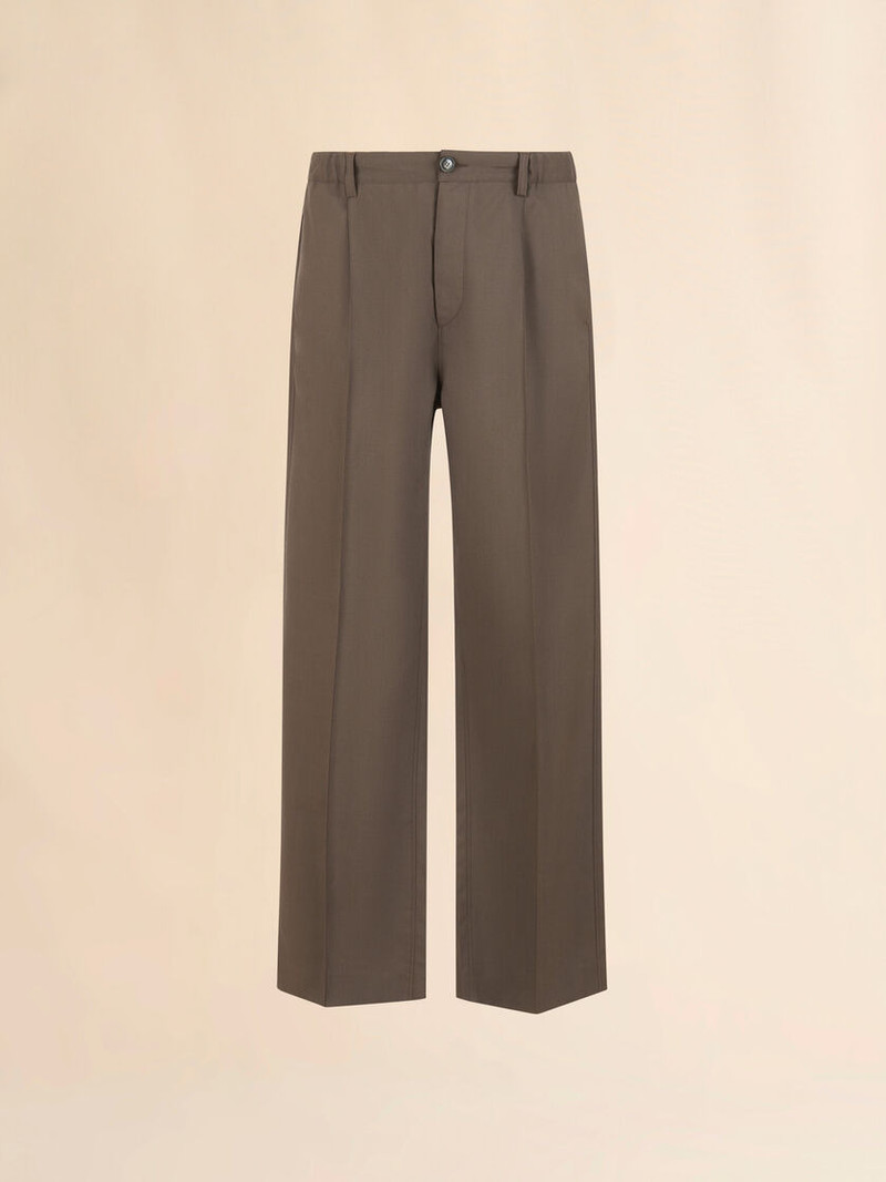 BROWN WOOL TROUSERS WITH ELASTICATED WAISTBAND 1