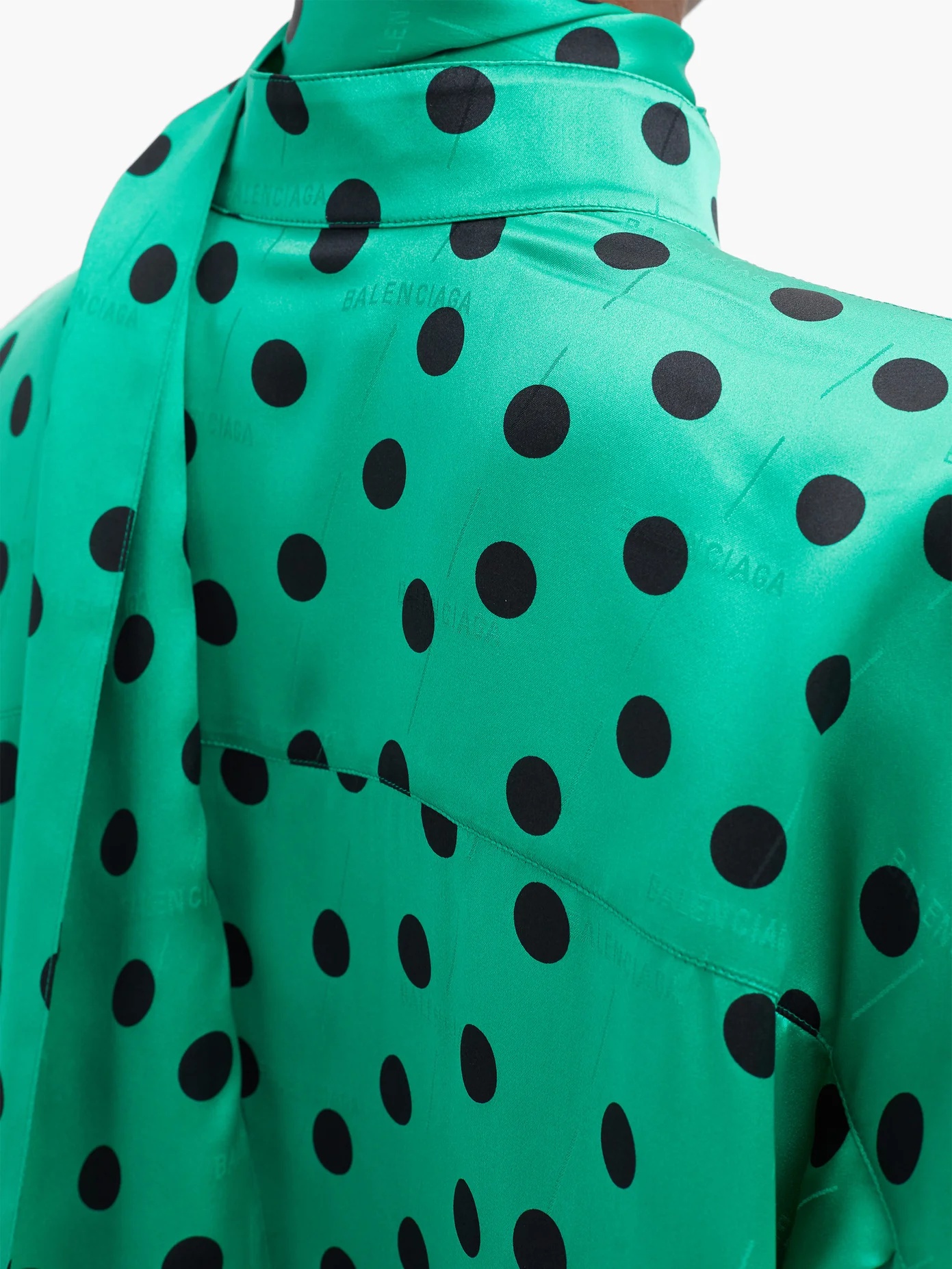 Logo-jacquard polka-dot silk blouse - 4