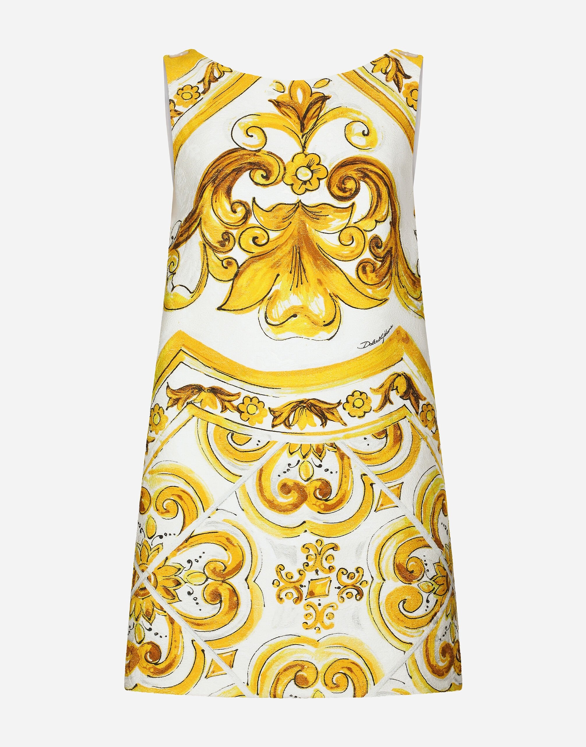 Short majolica-print brocade dress - 1