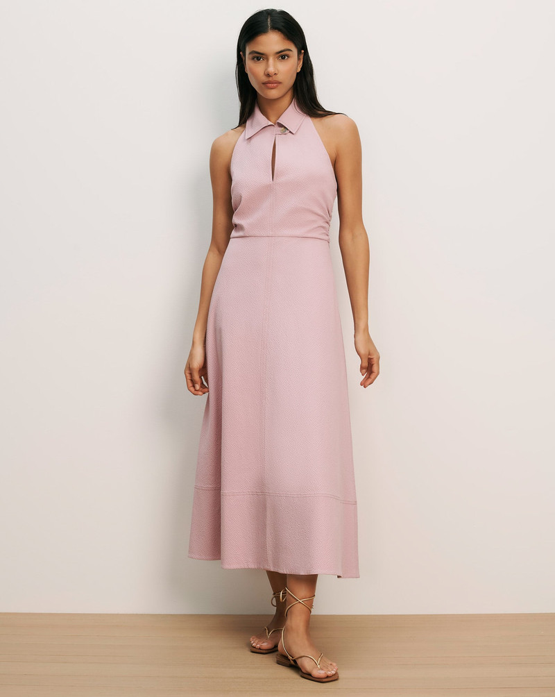 VERONICA BEARD MACKEY SEERSUCKER HALTER MIDI DRESS outlook