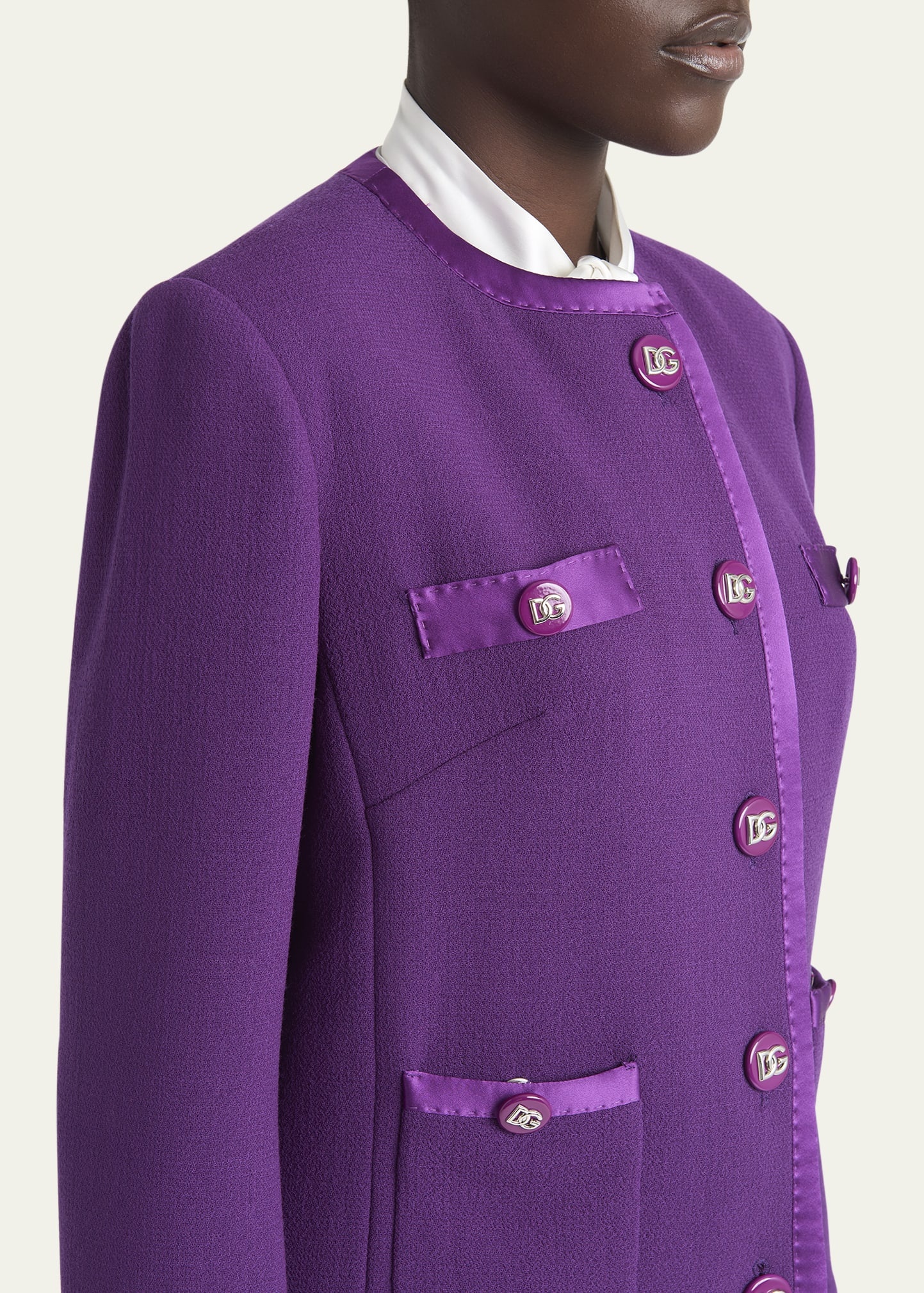 Satin-Trim Wool Crepe Collarless Jacket - 5