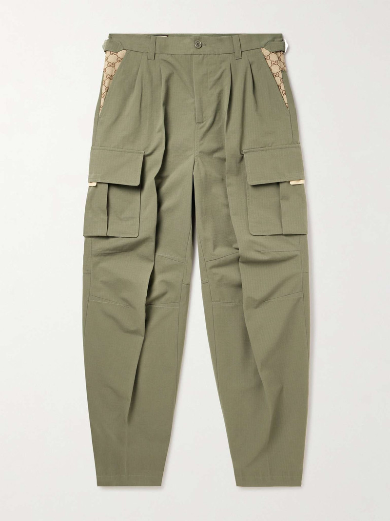 Straight-Leg Jacquard-Trimmed Cotton-Ripstop Cargo Trousers - 1