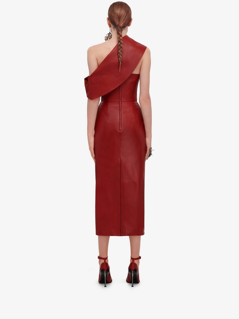 Women's Drape Leather Dress in Blood Red - 4