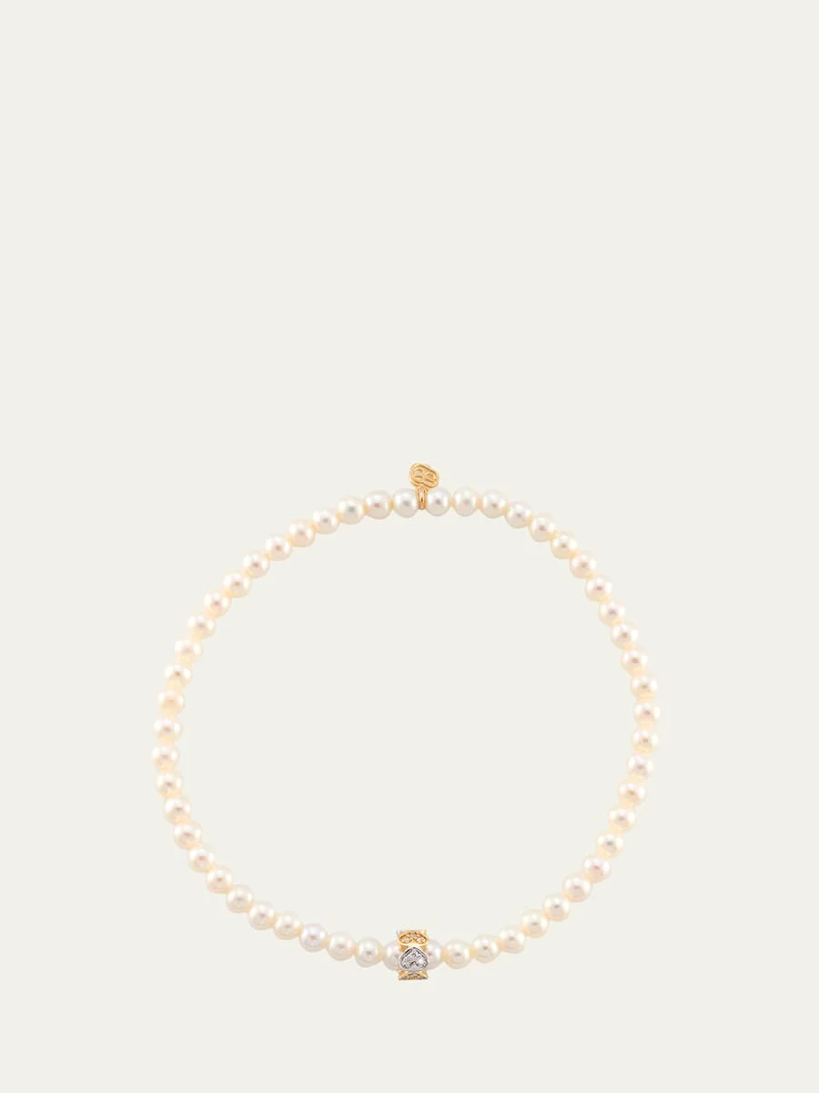 Freshwater Pearl Bead Bracelet with Eternity Heart Rondelle - 1