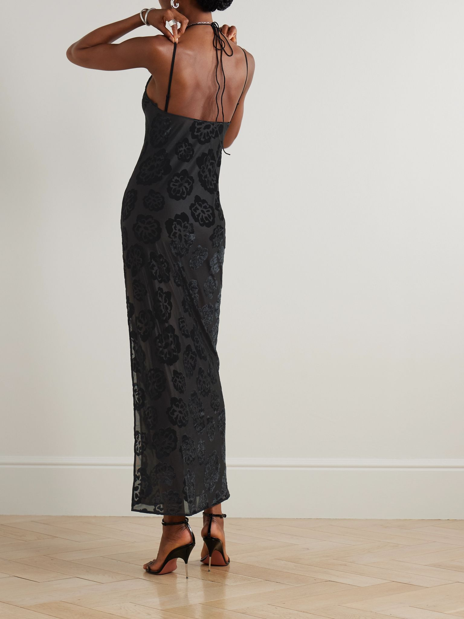 Vittoria devoré-velvet halterneck gown Black - 3