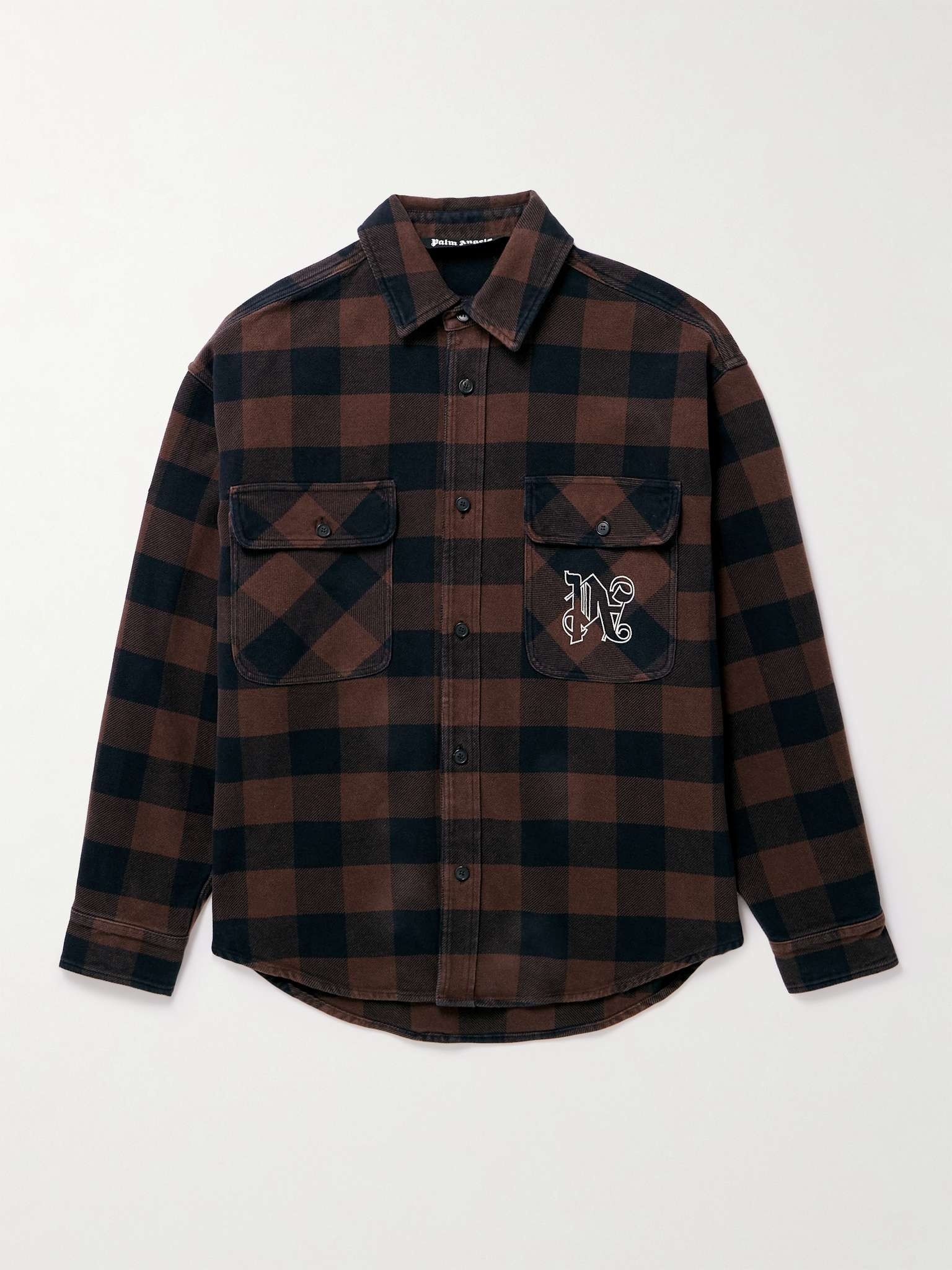 Logo-Embroidered Checked Cotton-Twill Overshirt - 1
