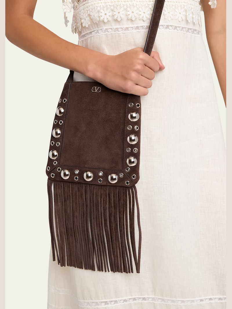 Valentino Small Studded Fringe Suede Crossbody Bag outlook