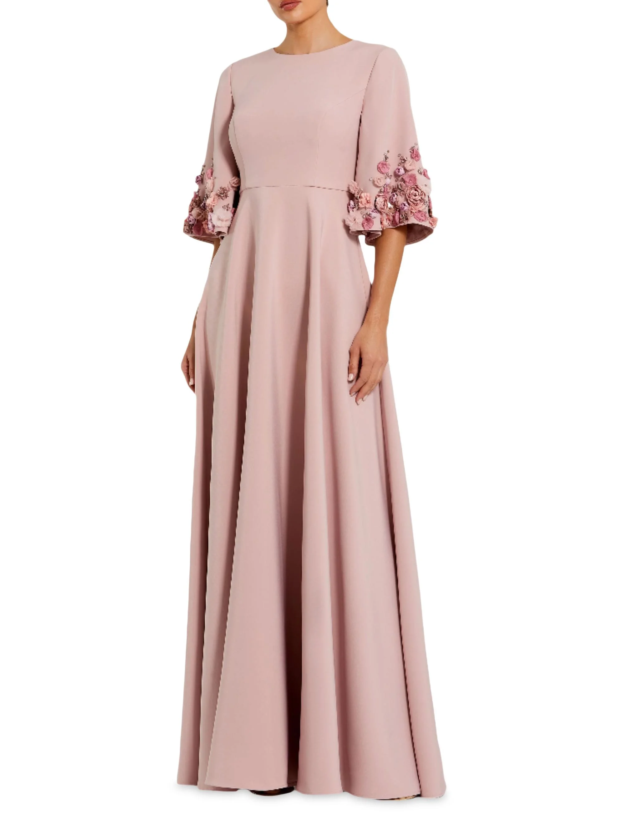 Women's Evening Embellished Stretch-Crepe Gown - Rose - 1