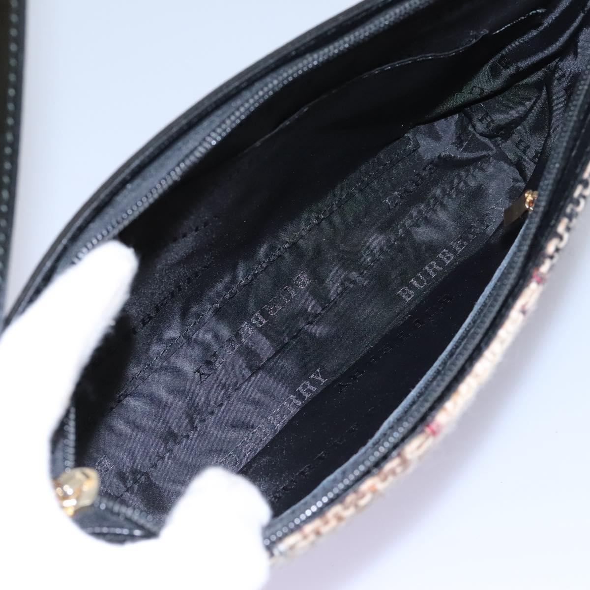 Burberry Nova Check Shoulder Bag Wool Suede Leather Beige Black Gold - 11