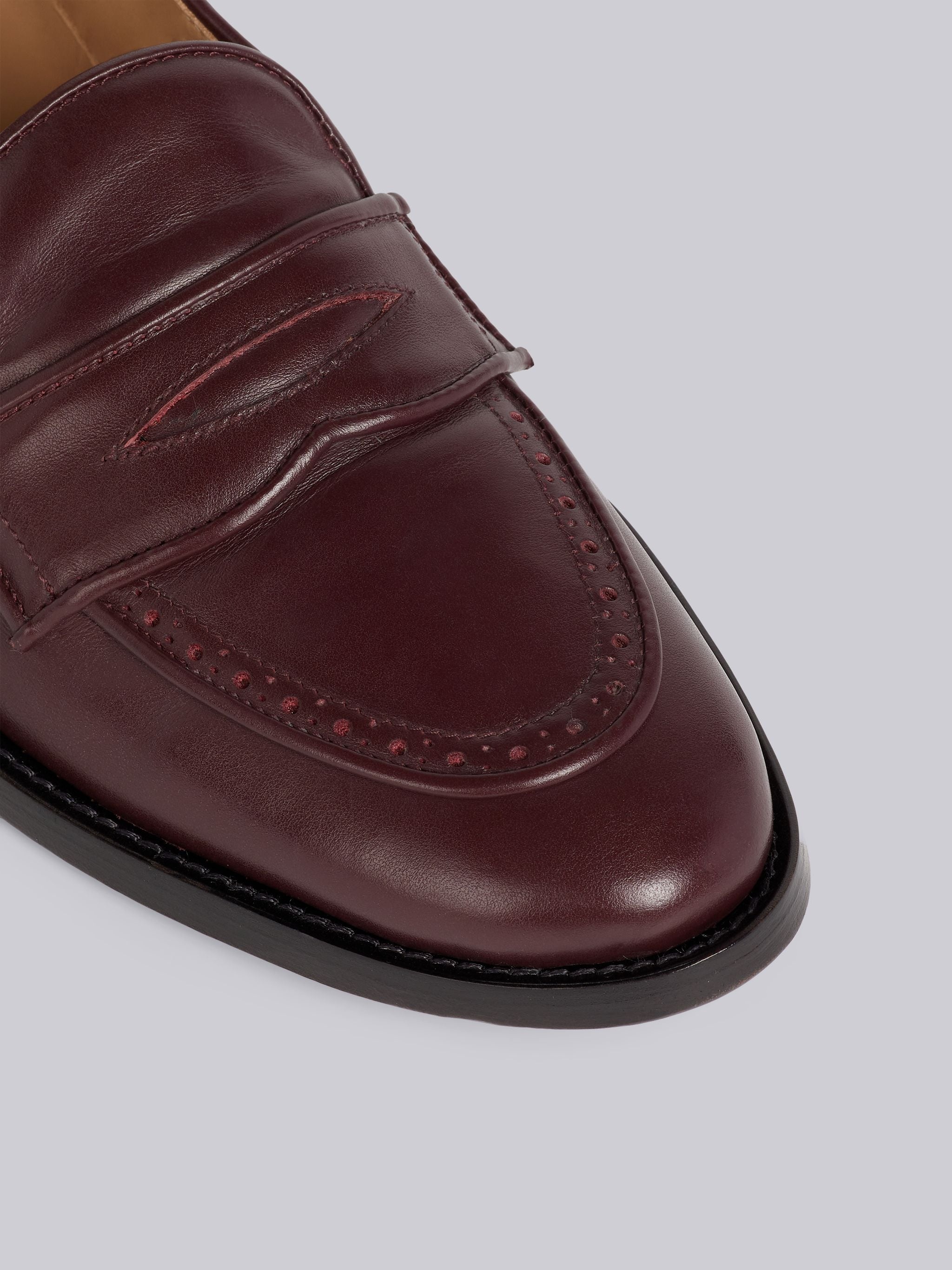 Burgundy Vitello Calf Leather Flexible Leather Sole Soft Penny Loafer - 2