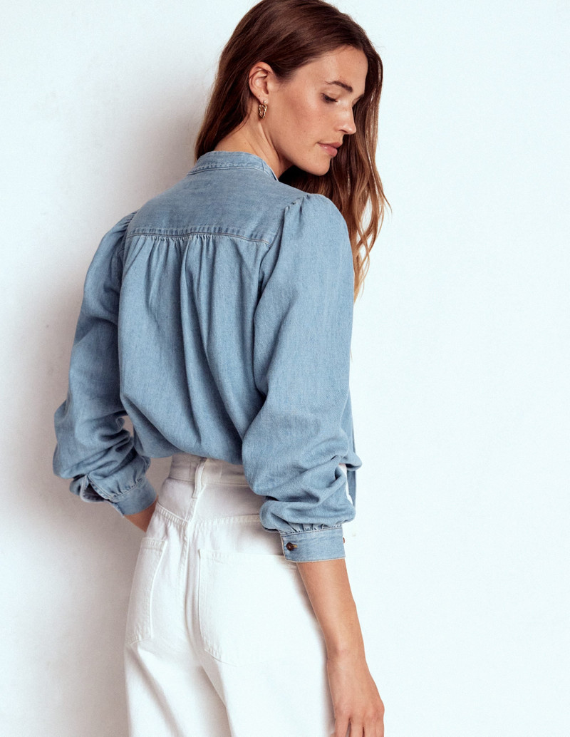 Tie Neck Denim Top-Light Authentic 5