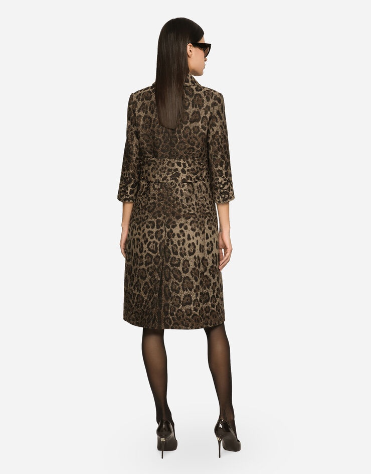 Single-breasted wool jacquard coat with leopard design - 3