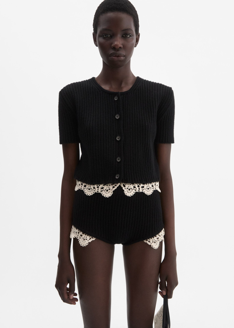 MAGDA BUTRYM Cashmere crochet-trim shorts in black outlook