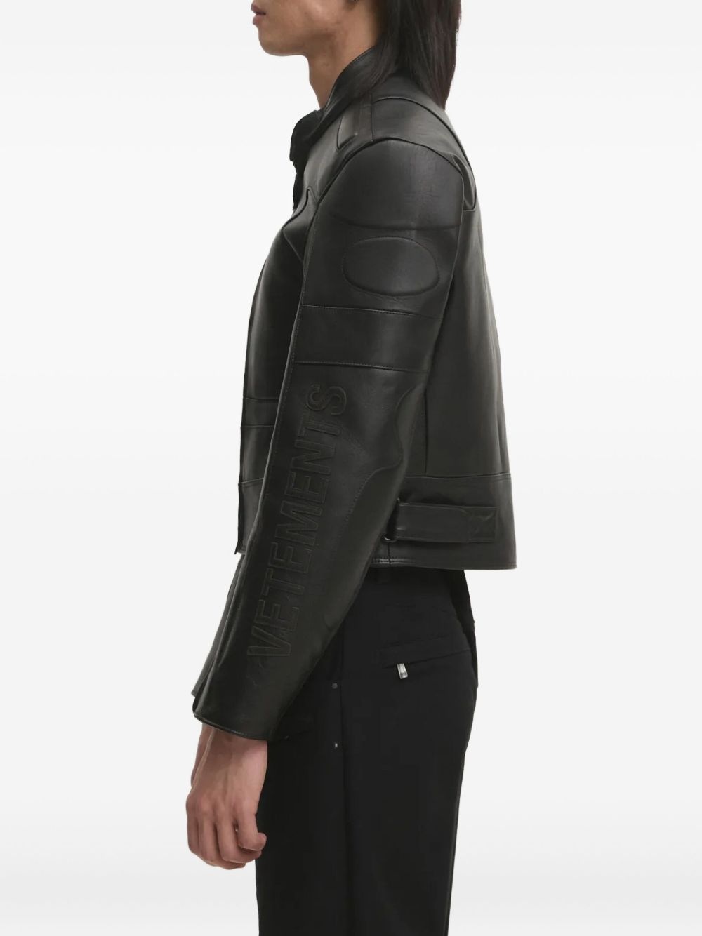 logo-embossed leather jacket - 2