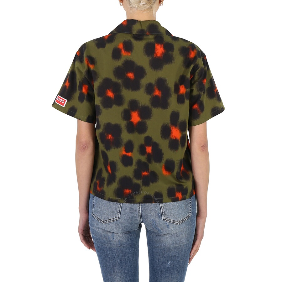 Kenzo Ladies Khaki Hana Leopard Boxy Shirt - 6