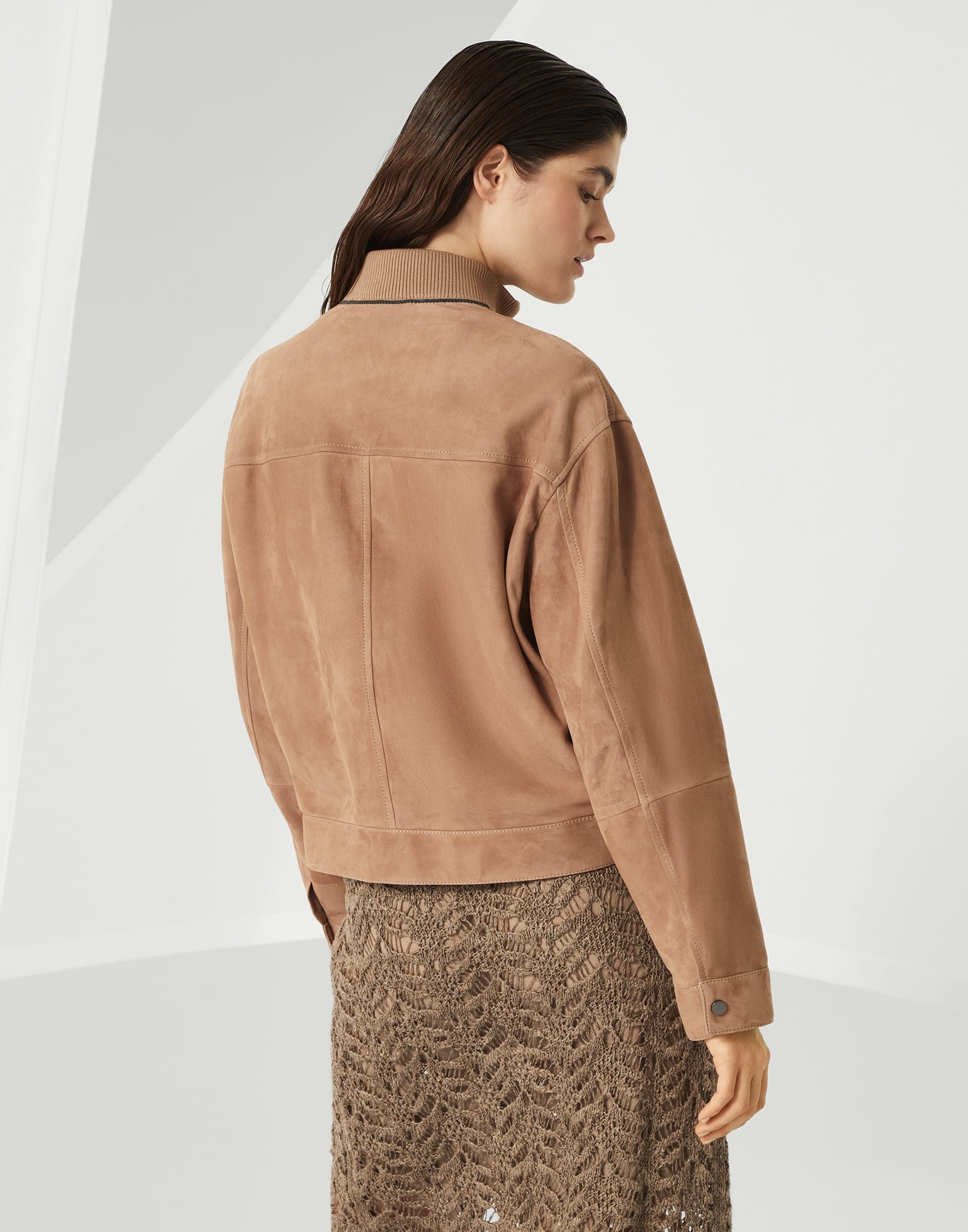 Couture suede outerwear jacket with monili - 2