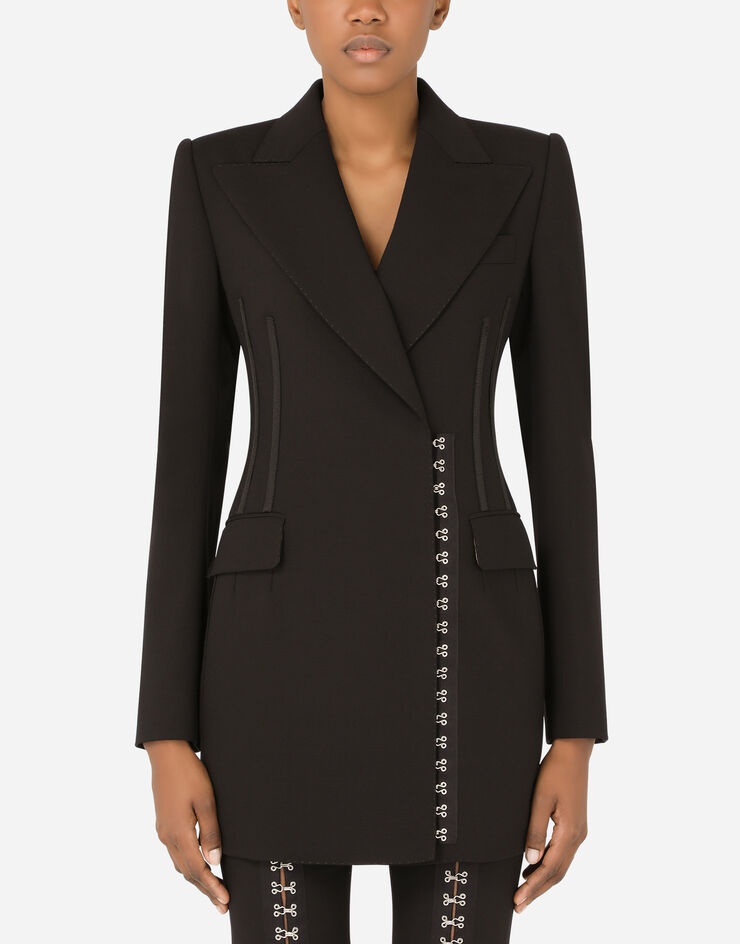 Double-breasted woolen jacket with hook-and-eye fastenings - 2