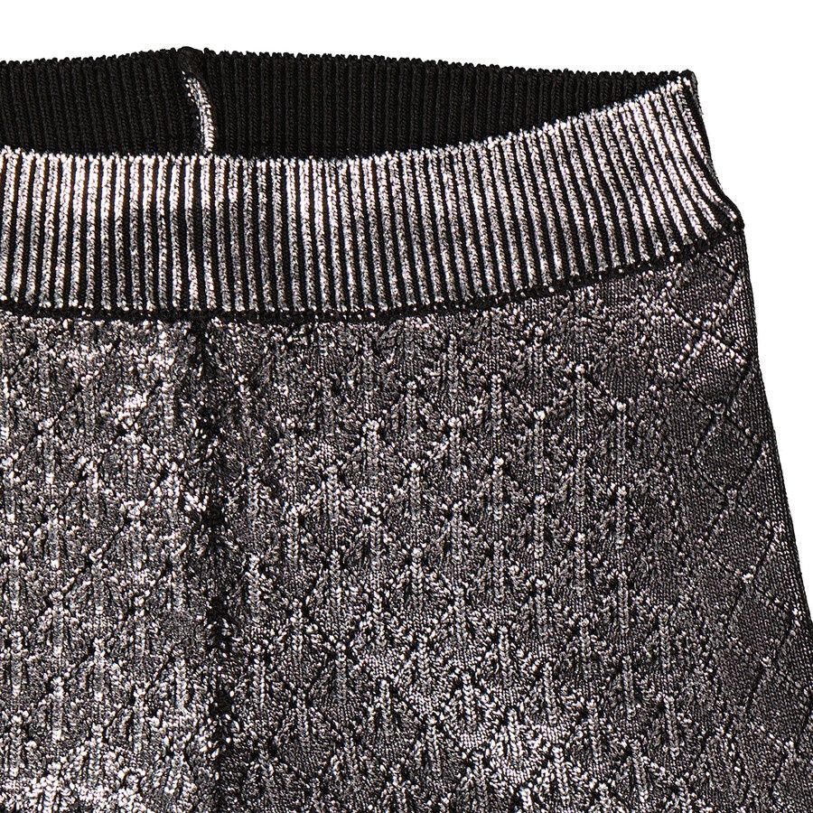 Rabanne Ladies Black Metallic Effect Ribbed Knit Shorts - 7