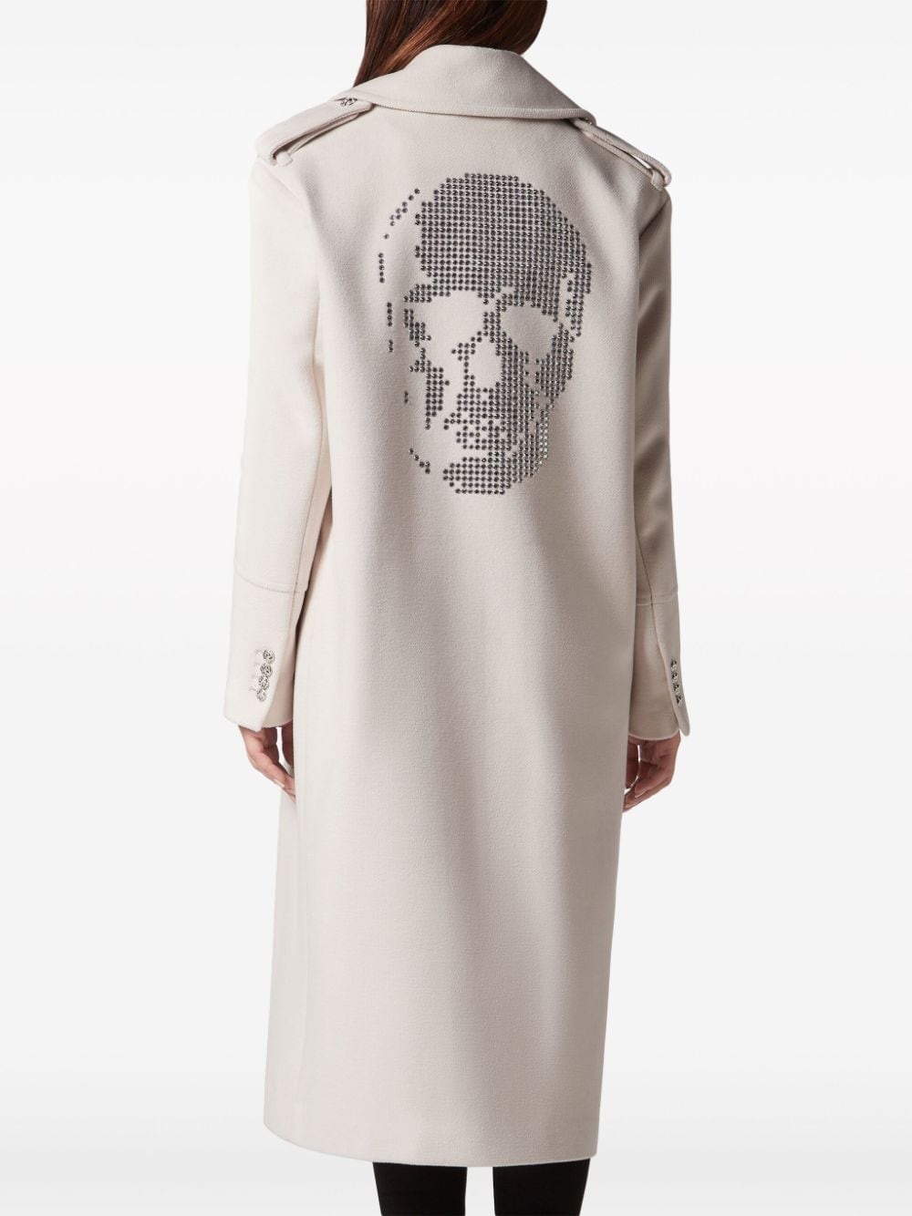 Skull crystal-embellished double-breasted coat - 4