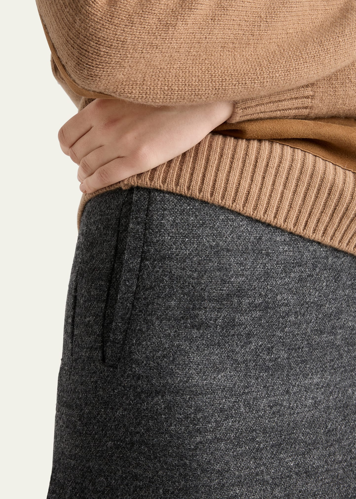 Two-Tone Wool Slit Skirt - 4