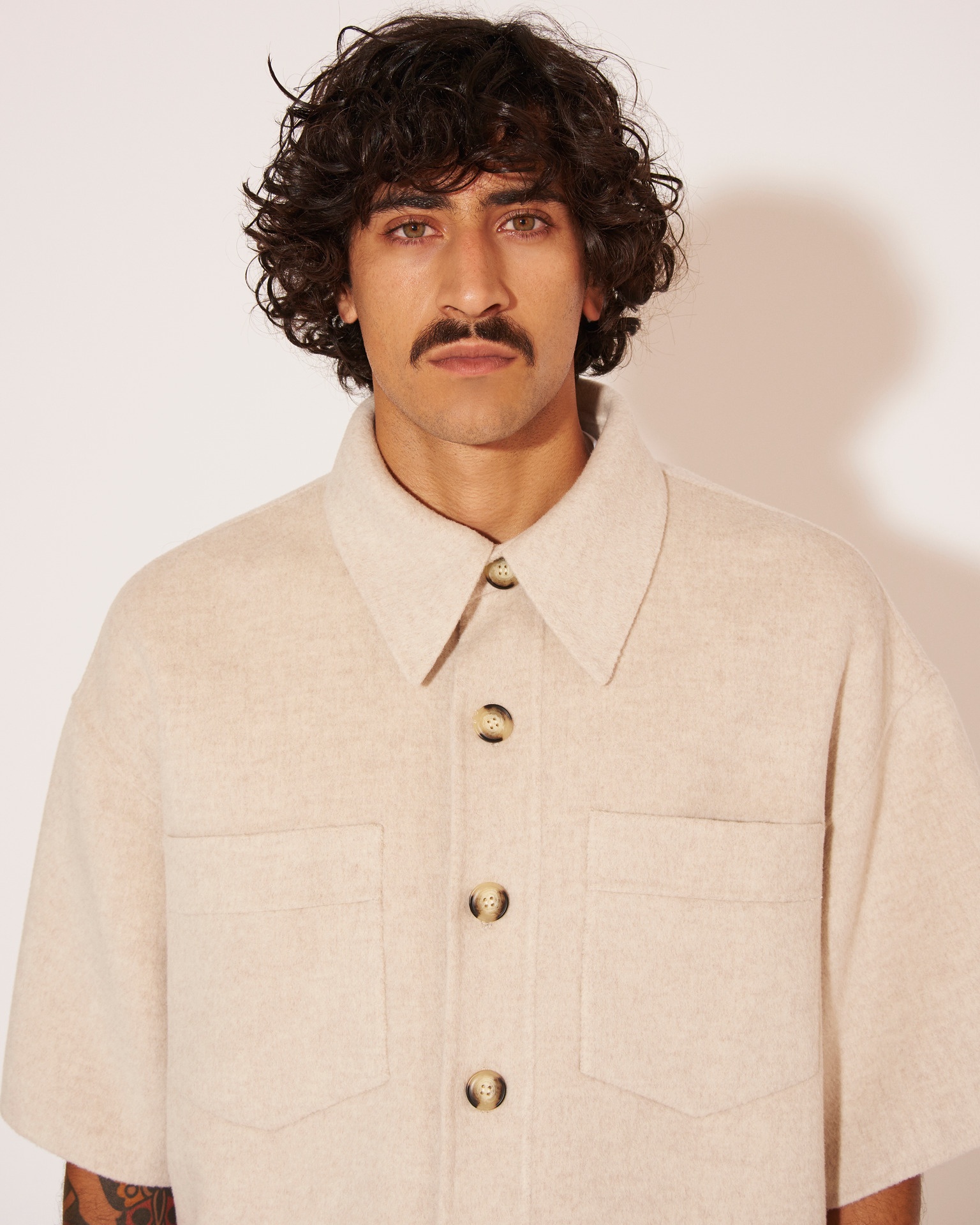 NORIO - Double wool wide fit shirt - Oat - 5