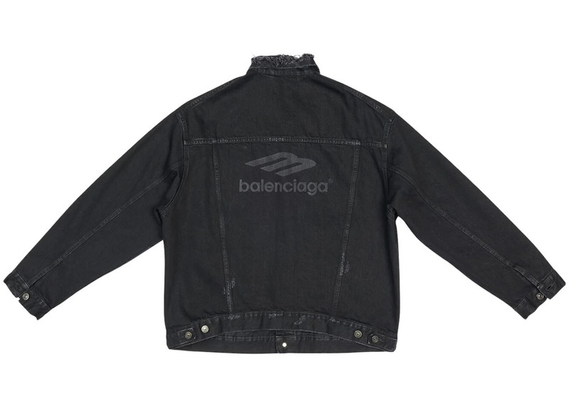 BALENCIAGA Balenciaga 3B Sports Icon Large Fit Japanese Denim Jacket Black/Black Logo outlook