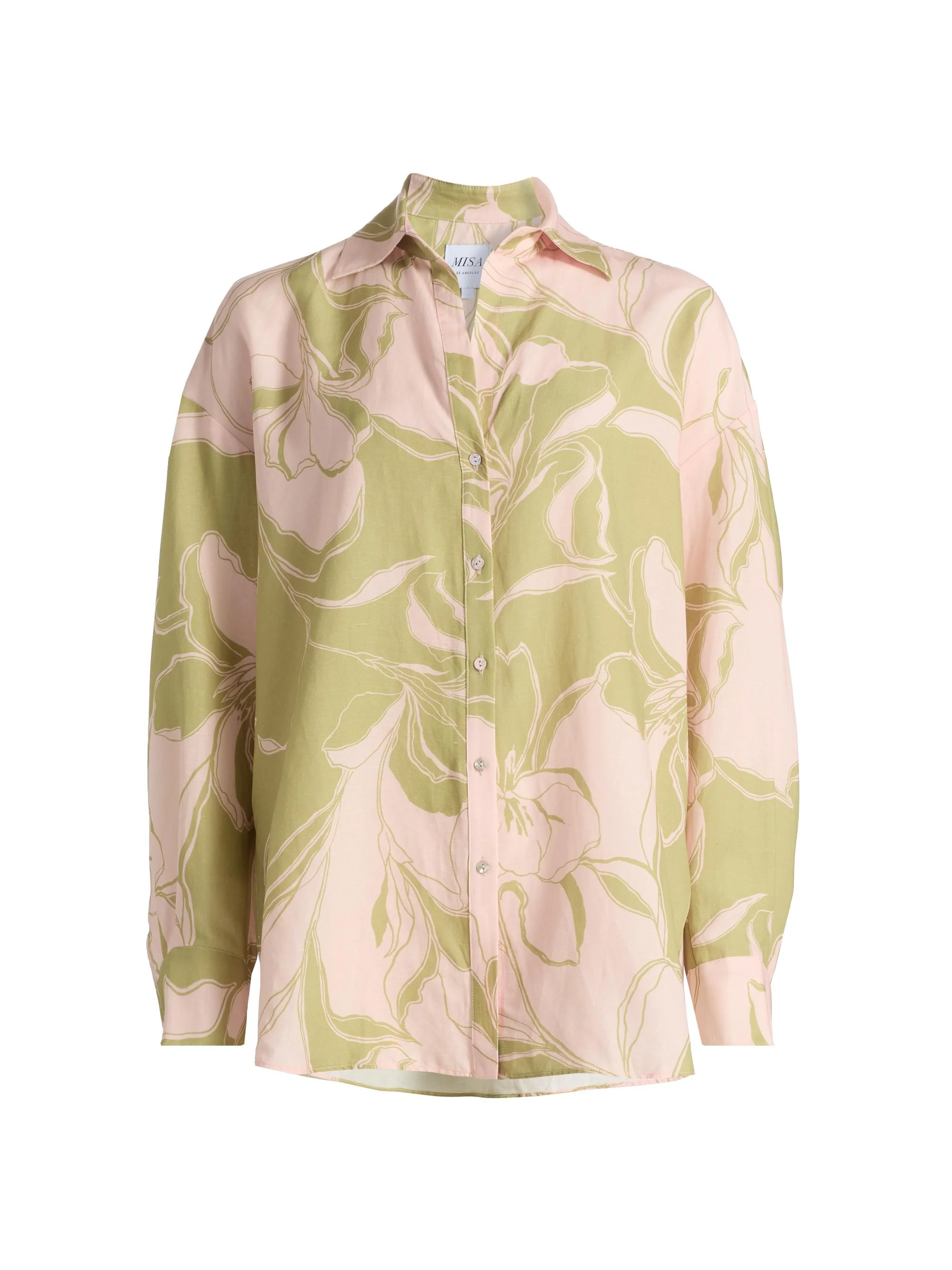 Women's Ani Floral Linen-Blend Shirt - Olive Flora - 1