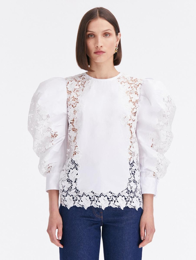 PUFF SLEEVE GARDENIA GUIPURE COTTON BLOUSE 1