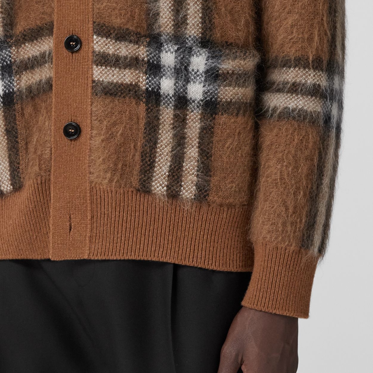 Check Wool Mohair Blend Jacquard Cardigan - 5