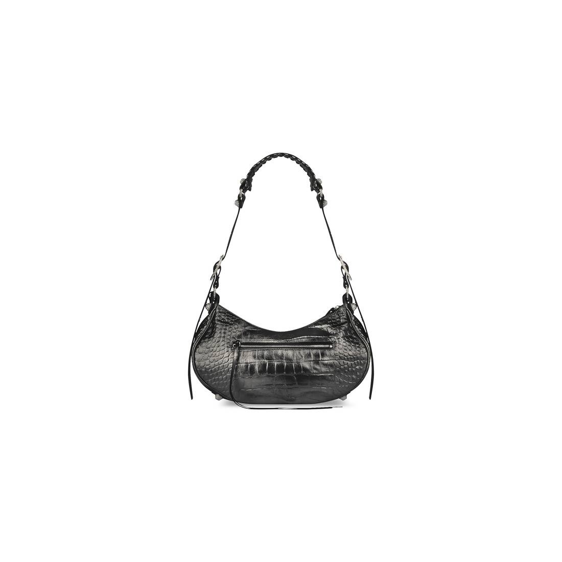 Women's Le Cagole Small Shoulder Bag Metallized Crocodile Embossed With Rhinestones in Grey - 4
