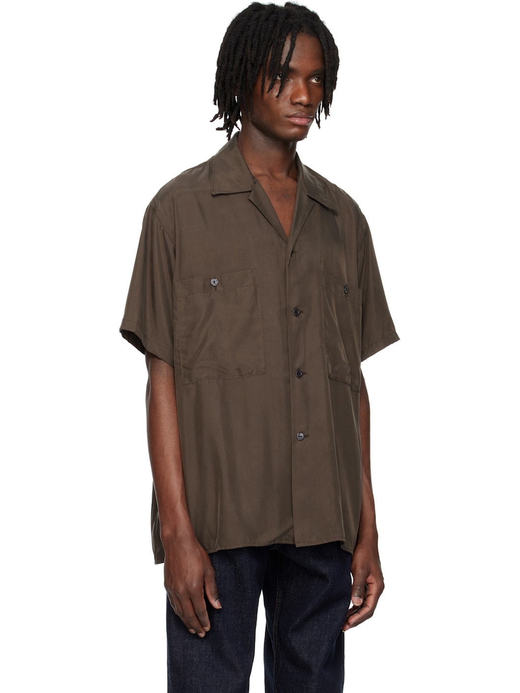 Brown Chambray Open Collar Shirt - 2