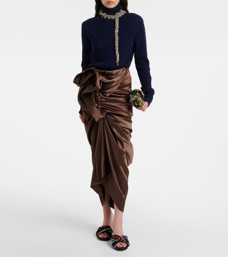 Dries Van Noten Draped silk-blend satin midi skirt outlook
