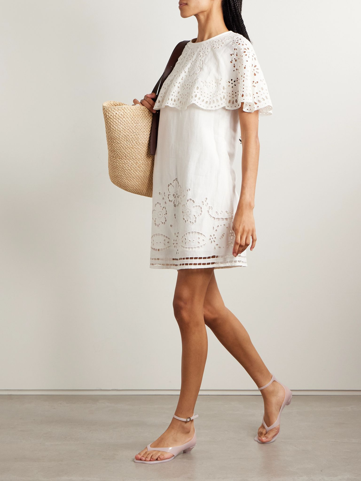 Lula layered broderie anglaise mini dress White - 2