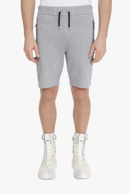 Heather gray cotton shorts with embossed gray Balmain Paris logo - 6