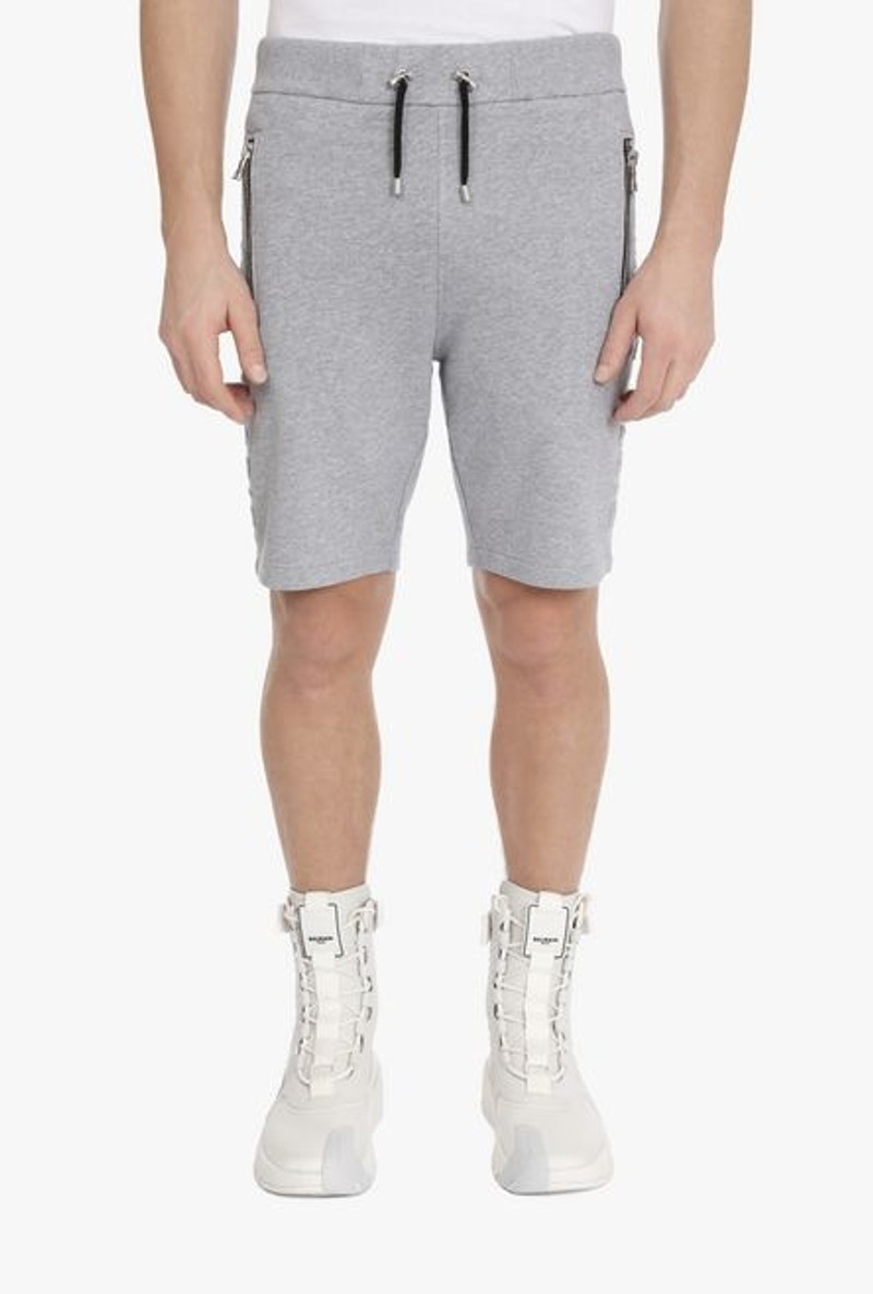 Heather gray cotton shorts with embossed gray Balmain Paris logo 6