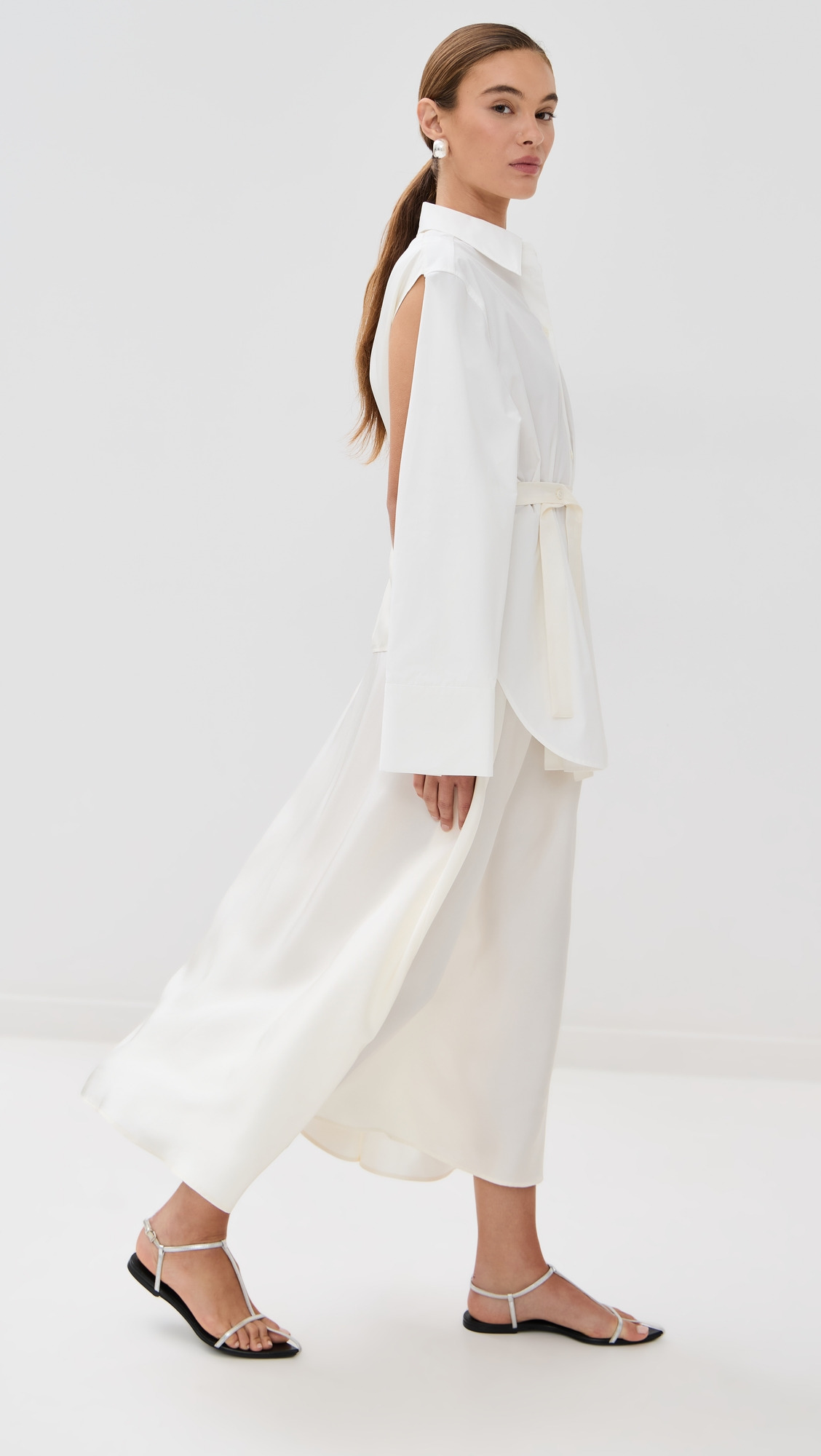 Poplin Silk Combined Gilet Dress - 3
