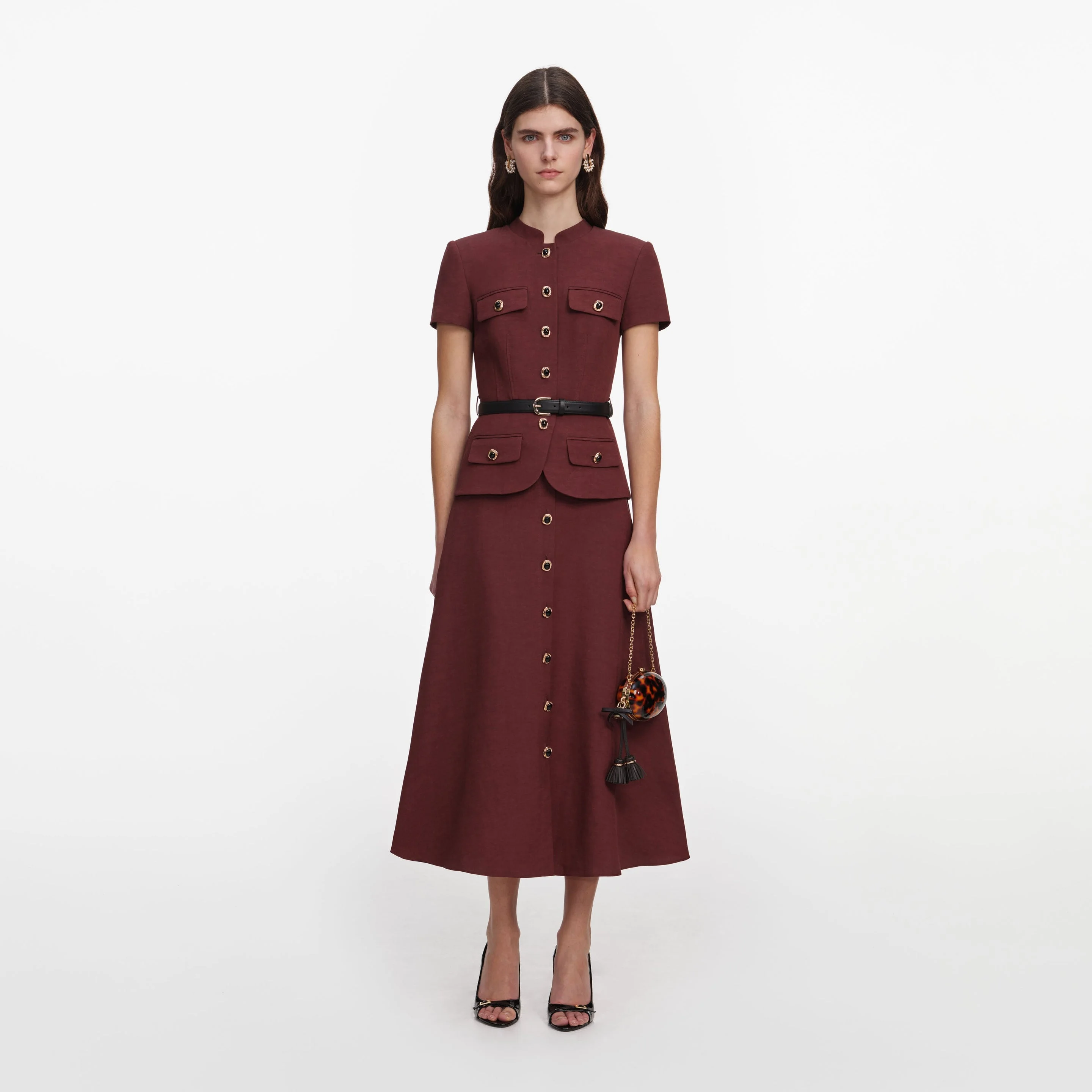 Brown Peplum Linen Blend Midi Dress - 1