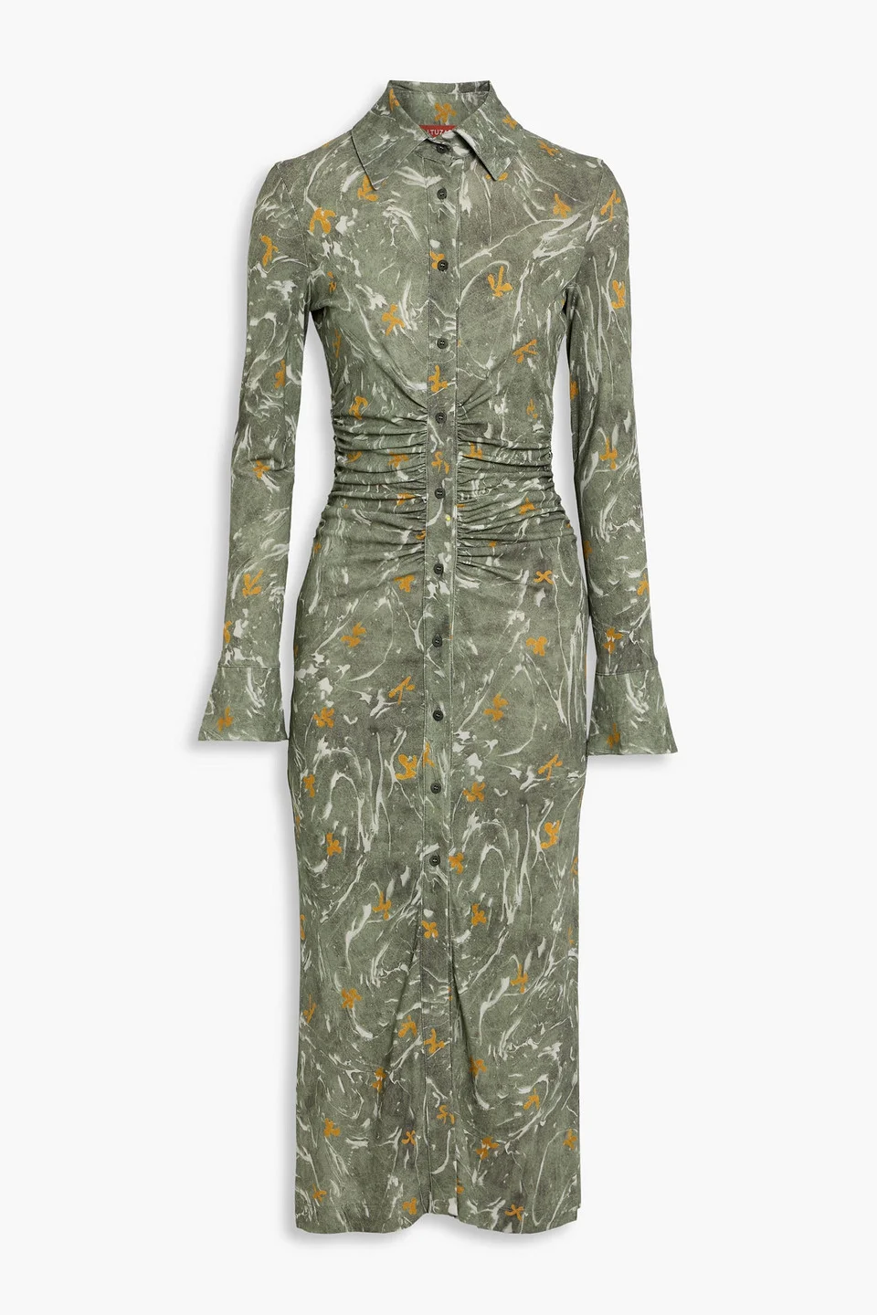 Ruched printed crepe midi shirt dress - 1