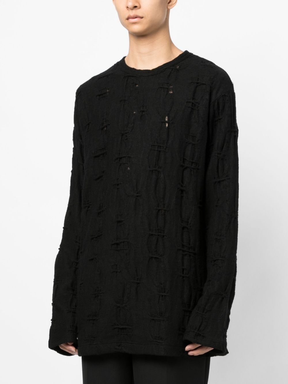 perforated-detailing cotton jumper - 3